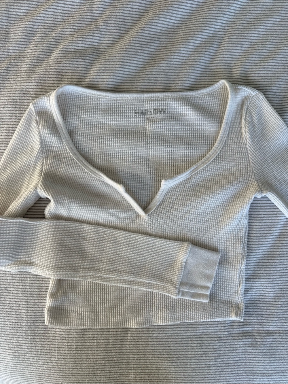 White Waffle Knit Long Sleeve Crop Top